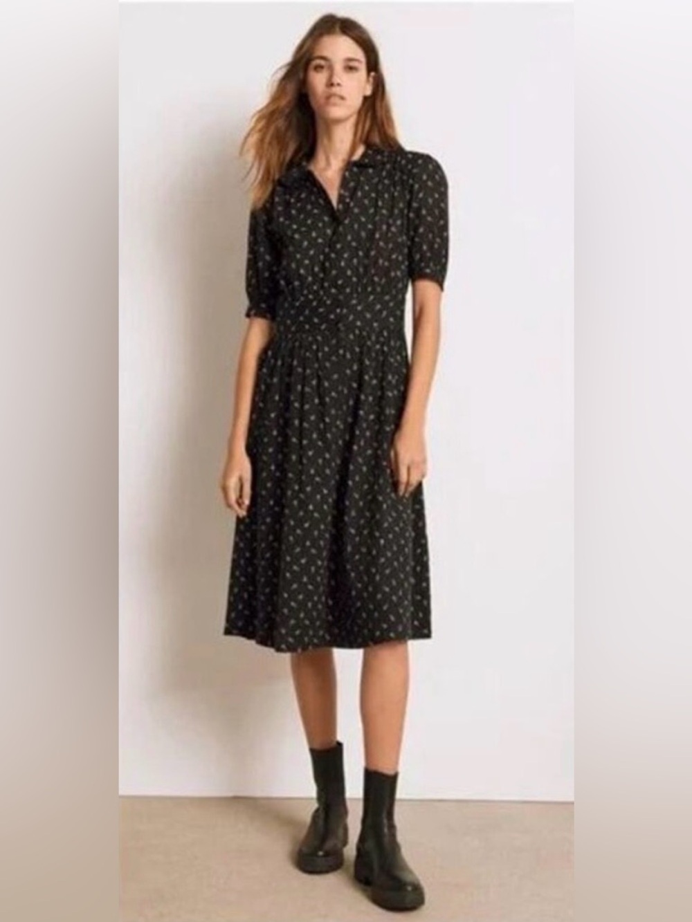 relisted! ba&sh Ditsy Floral Eddy Dress Size L Midi Unworn Retro Carbon French